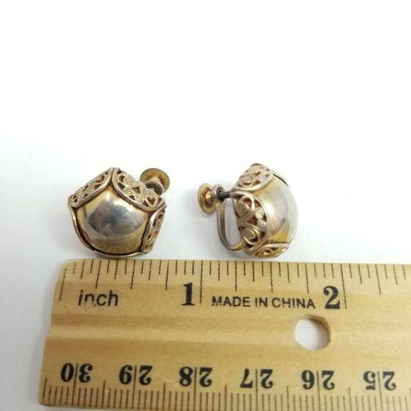 Vintage Unique Pentagon Shape Cabochon Clip On Earrings, Screw Backs, Retro - Picture 3 of 6
